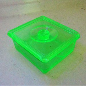 Vaseline Glass Square Refrigerator Dish
